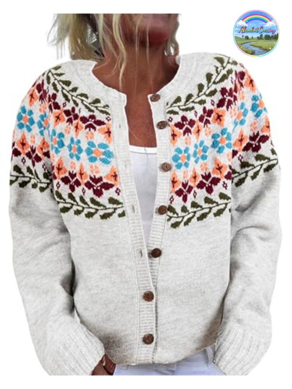 Womens Funny Christmas Floral Button Knit Long Sleeve Cardigan Sweater